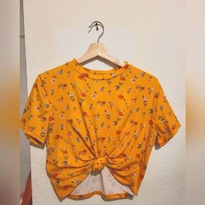 Floral Yellow Crop Top with Knot